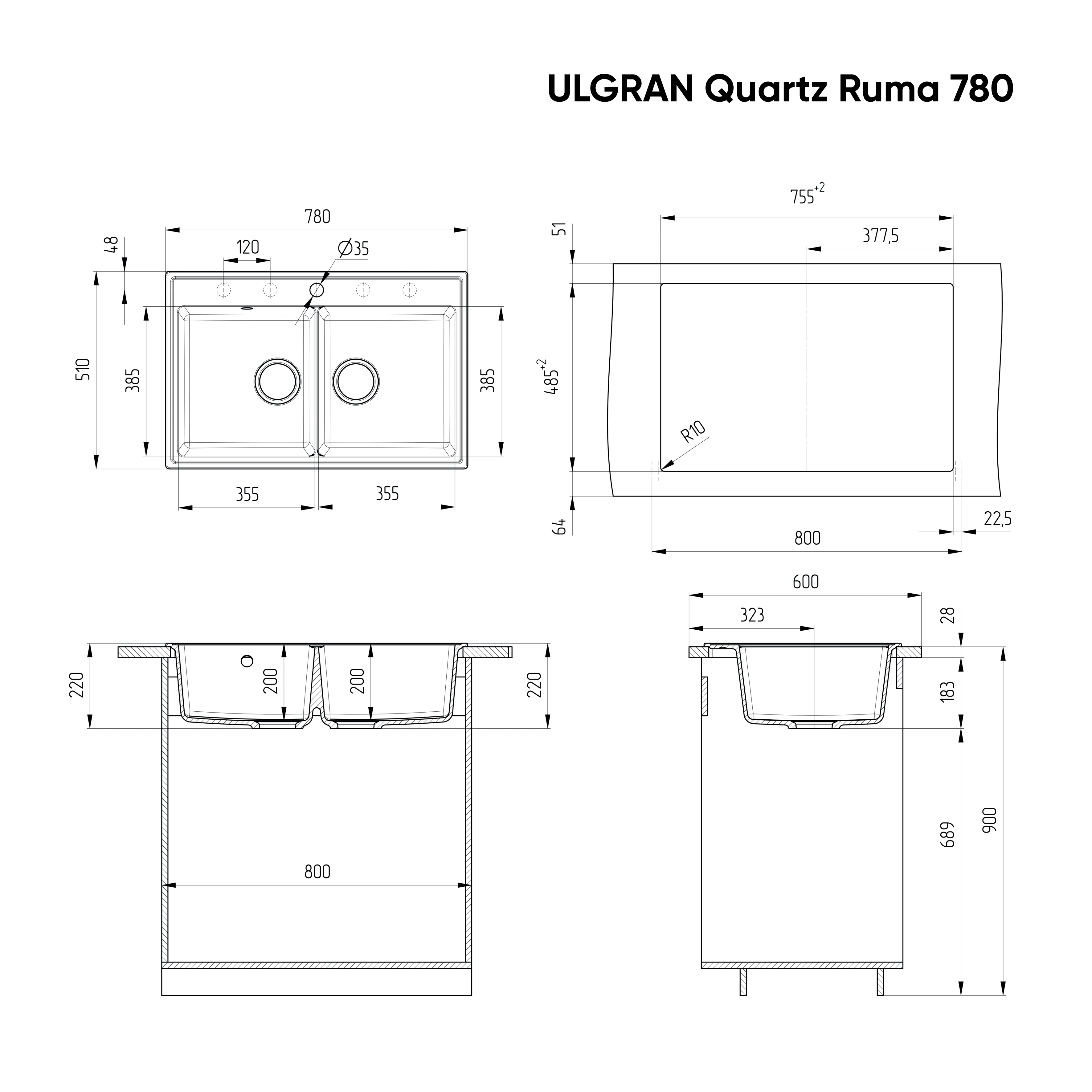 Мойка Ulgran QUARTZ Ruma Платина