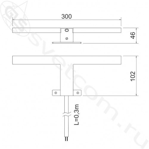 04.107.23.401 Светильник для зеркал LED Fagus-4, IP44, 4,5Вт, 220В, 4000К, 350-370Лм, CRI>80, 300х102х46, хром, провод 0,3 метра